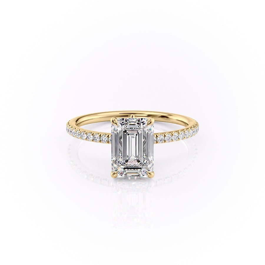 The Pave Luna Set  With A 5 Carat Emerald 14K Yellow Gold Moissanite