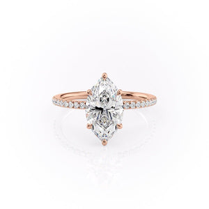 The Pave Luna Set  With A 2.5 Carat Marquise 14K Rose Gold Moissanite
