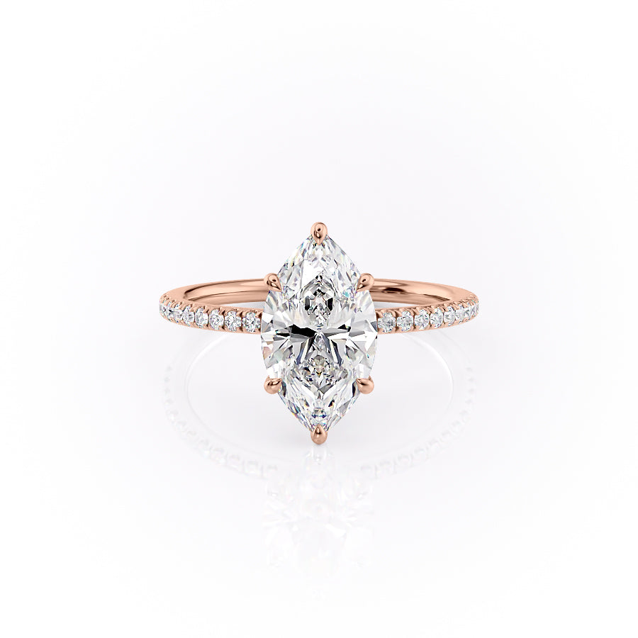 The Luna Set  With A 5 Carat Marquise 14K Rose Gold Moissanite