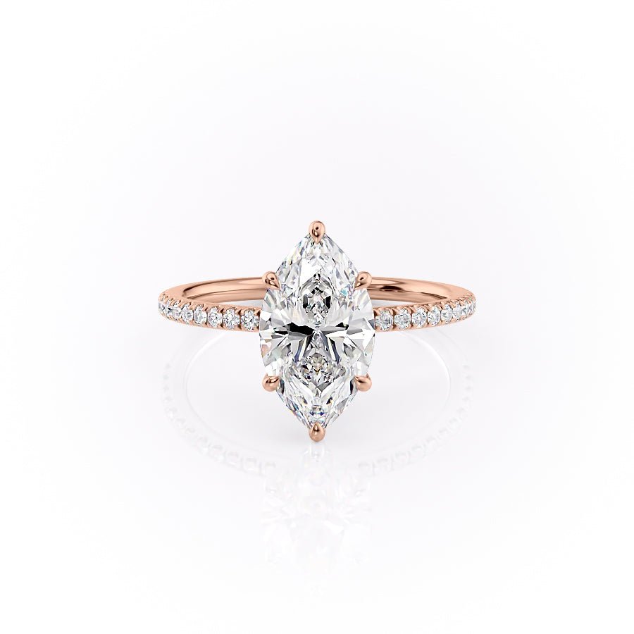 The Pave Luna Set  With A 2 Carat Marquise 14K Rose Gold Moissanite
