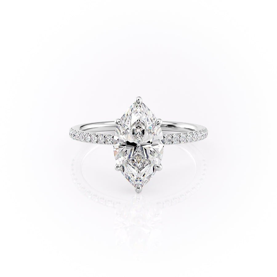 The Pave Luna Set  With A 1.5 Carat Marquise 14K White Gold Moissanite