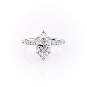 The Pave Luna Set  With A 2 Carat Marquise 14K White Gold Moissanite