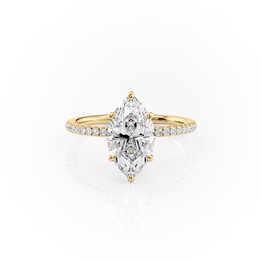The Luna Set  With A 3 Carat Marquise 14K Yellow Gold Moissanite