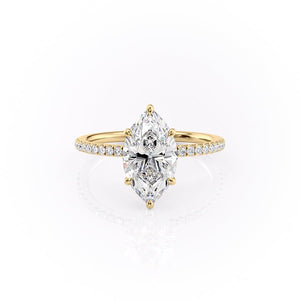 The Pave Luna Set  With A 3 Carat Marquise 14K Yellow Gold Moissanite