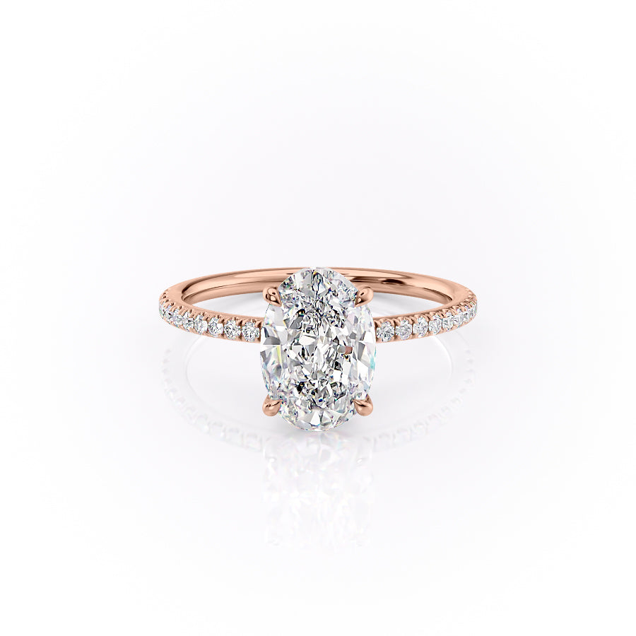 The Luna Set With A 2.5 Carat Oval 14K Rose Gold Lab Diamond