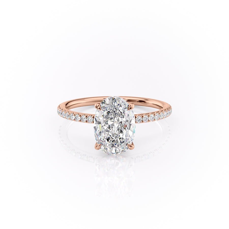 The Pave Luna Set  With A 2.5 Carat Oval 14K Rose Gold Moissanite