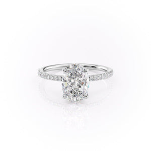 The Pave Luna Set  With A 2.5 Carat Oval 14K White Gold Moissanite