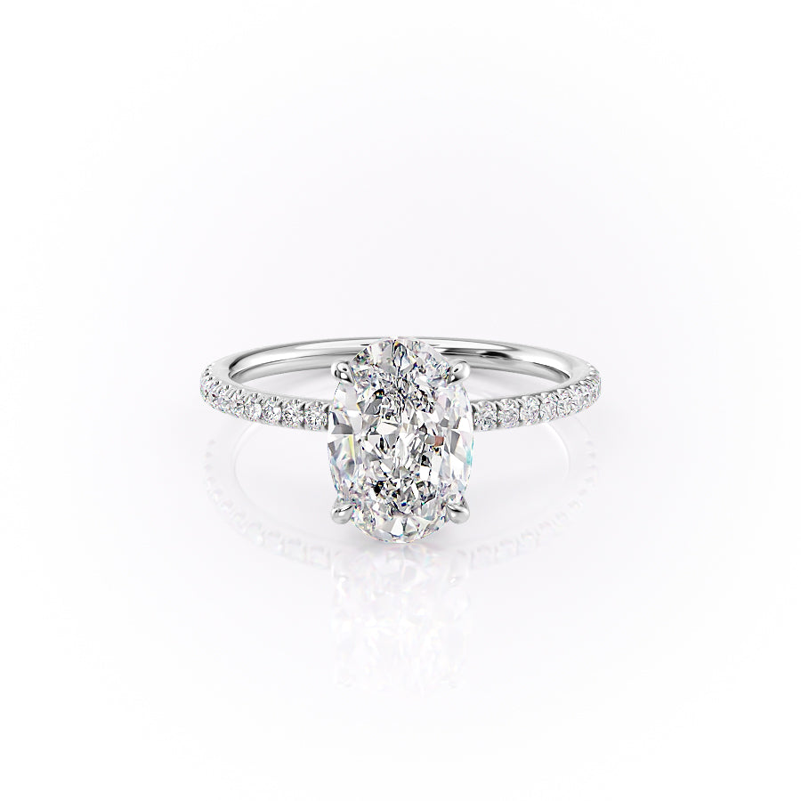 The Luna Set  With A 1.5 Carat Oval 18K White Gold Moissanite
