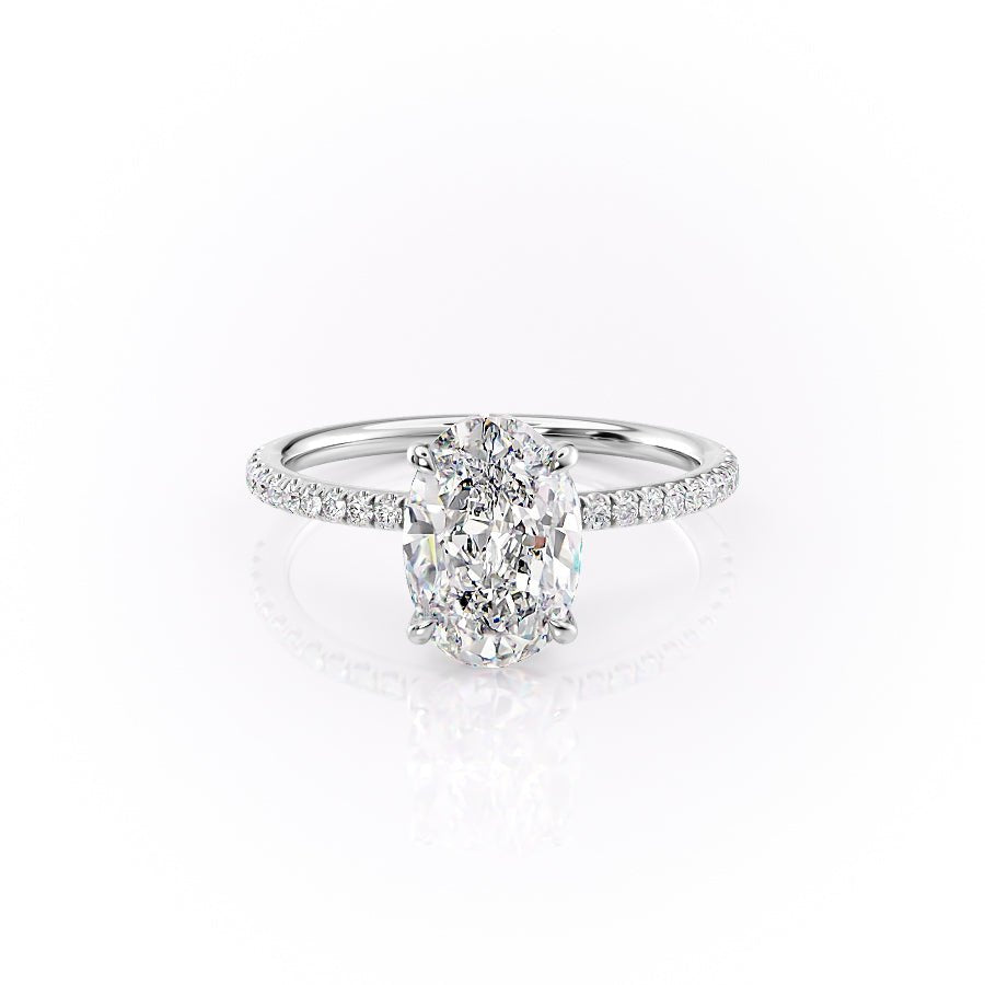The Pave Luna Set  With A 1.5 Carat Oval 14K White Gold Moissanite