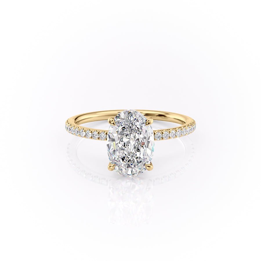 The Pave Luna Set  With A 3 Carat Oval 18K Yellow Gold Moissanite