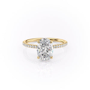 The Pave Luna Set  With A 2 Carat Oval 18K Yellow Gold Moissanite