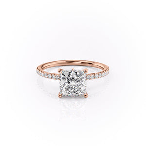 The Pave Luna Set  With A 1 Carat Princess 14K Rose Gold Moissanite