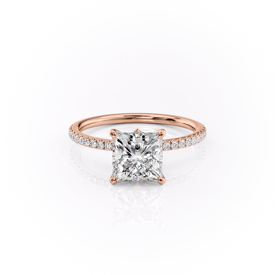 The Pave Luna Set With A 1 Carat Princess 14K Rose Gold Lab Diamond