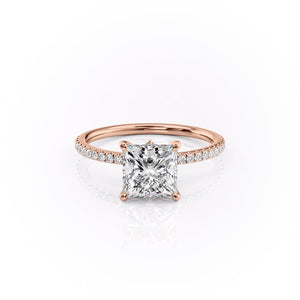 The Pave Luna Set  With A 3.5 Carat Princess 14K Rose Gold Moissanite