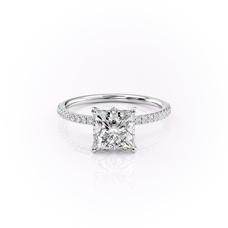 The Pave Luna Set  With A 2 Carat Princess 18K White Gold Moissanite