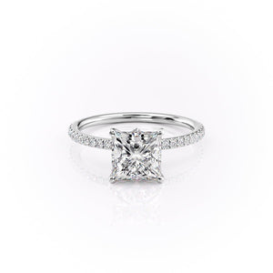 The Pave Luna Set  With A 3 Carat Princess 18K White Gold Moissanite
