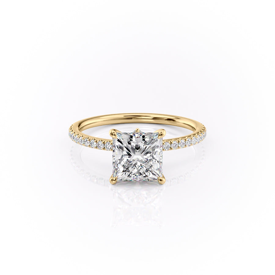 The Luna Set  With A 4.5 Carat Princess 14K Yellow Gold Moissanite