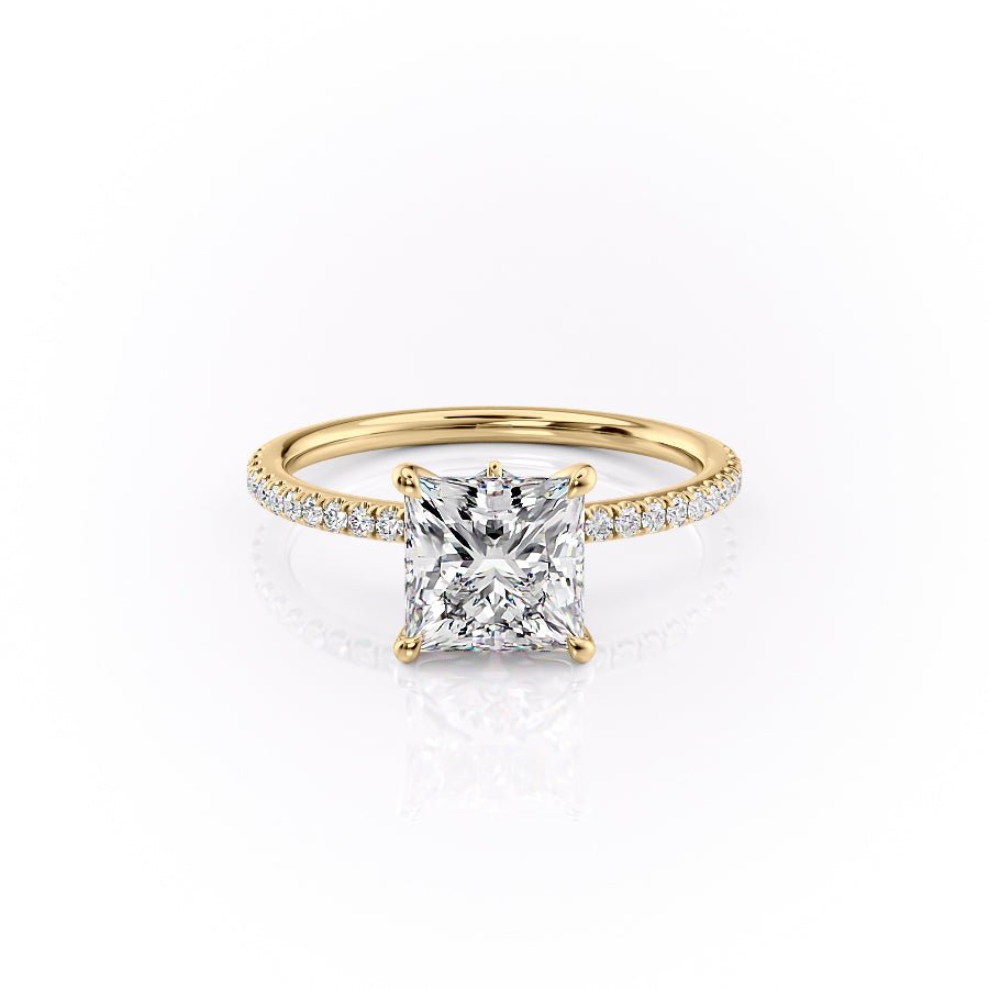 The Pave Luna Set  With A 4 Carat Princess 18K Yellow Gold Moissanite