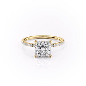 The Luna Set  With A 1.5 Carat Princess 18K Yellow Gold Moissanite