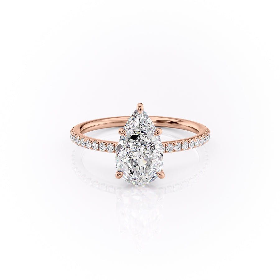 The Pave Luna Set  With A 2.5 Carat Pear 14K Rose Gold Moissanite