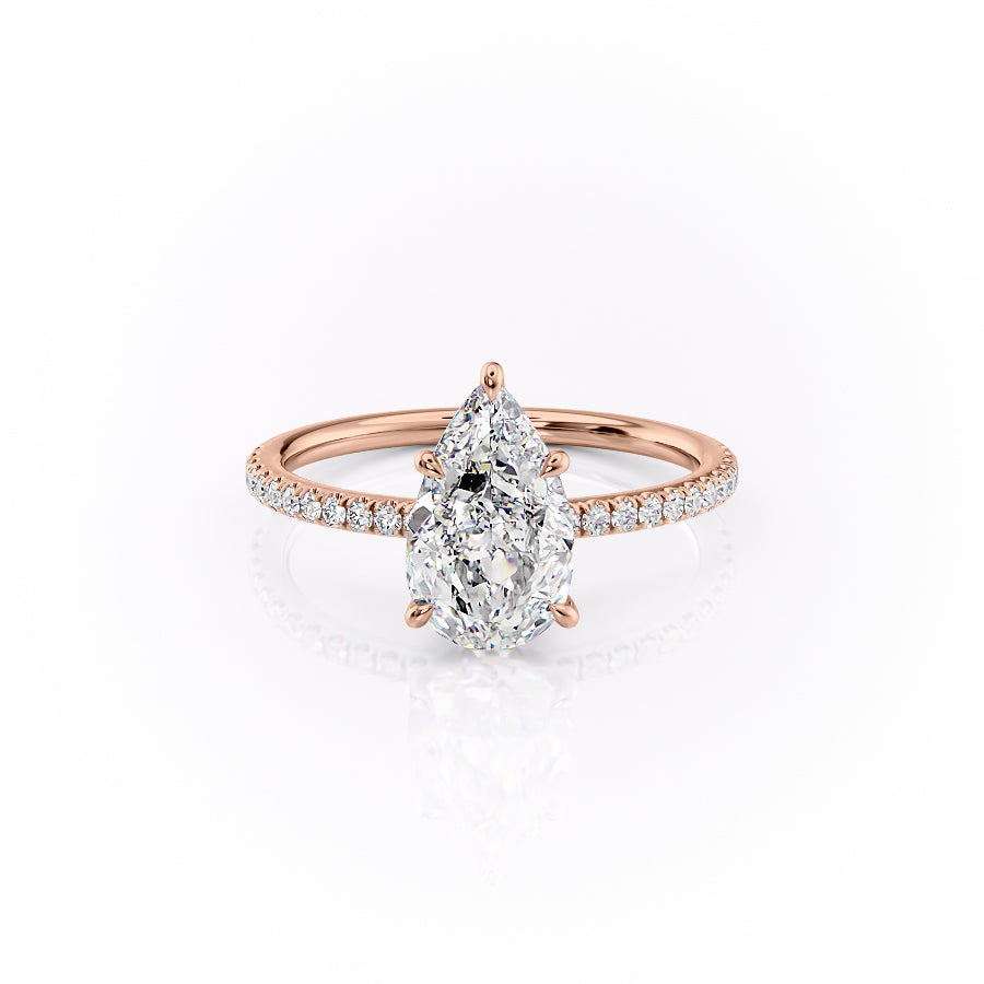 The Pave Luna Set With A 1 Carat Pear 14K Rose Gold Lab Diamond