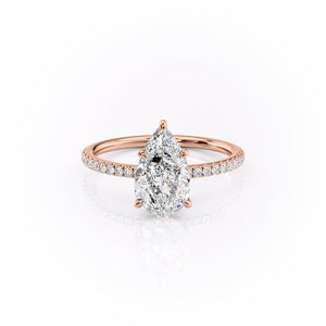 The Pave Luna Set  With A 3 Carat Pear 14K Rose Gold Moissanite