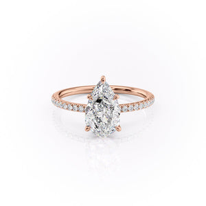 The Luna Set With A 3 Carat Pear 14K Rose Gold Lab Diamond