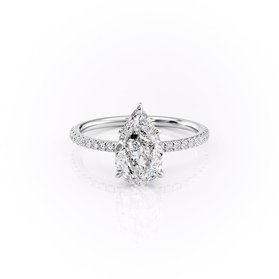 The Pave Luna Set  With A 3 Carat Pear 18K White Gold Moissanite