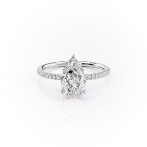 The Pave Luna Set  With A 3 Carat Pear 14K White Gold Moissanite