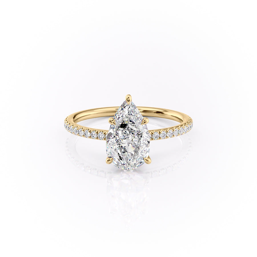 The Luna Set  With A 1 Carat Pear 18K Yellow Gold Moissanite