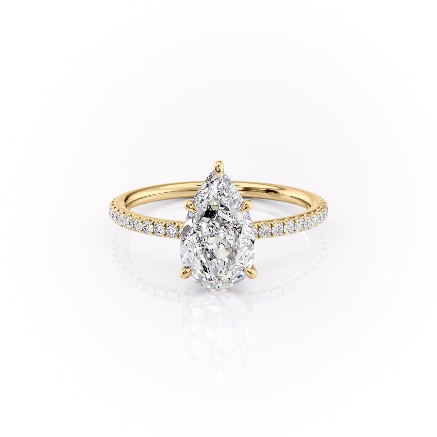 The Pave Luna Set  With A 3.5 Carat Pear 18K Yellow Gold Moissanite