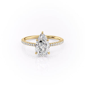 The Luna Set  With A 2 Carat Pear 14K Yellow Gold Moissanite