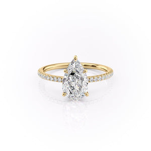 The Pave Luna Set  With A 2.5 Carat Pear 14K Yellow Gold Moissanite