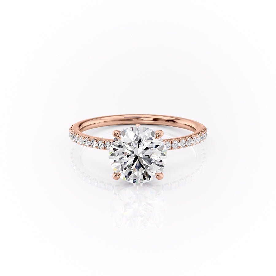 The Pave Luna Set  With A 5 Carat Round 14K Rose Gold Moissanite