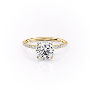 The Pave Luna Set  With A 2 Carat Round 18K Yellow Gold Moissanite