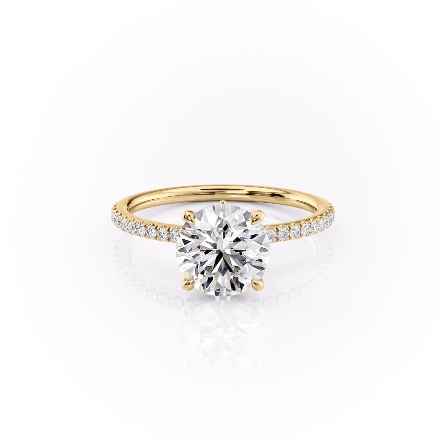 The Pave Luna Set  With A 3 Carat Round 14K Yellow Gold Moissanite