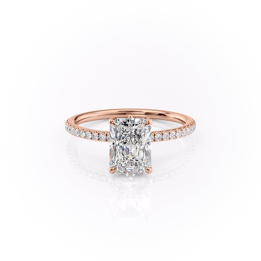 The Pave Luna Set  With A 1.5 Carat Radiant 14K Rose Gold Moissanite