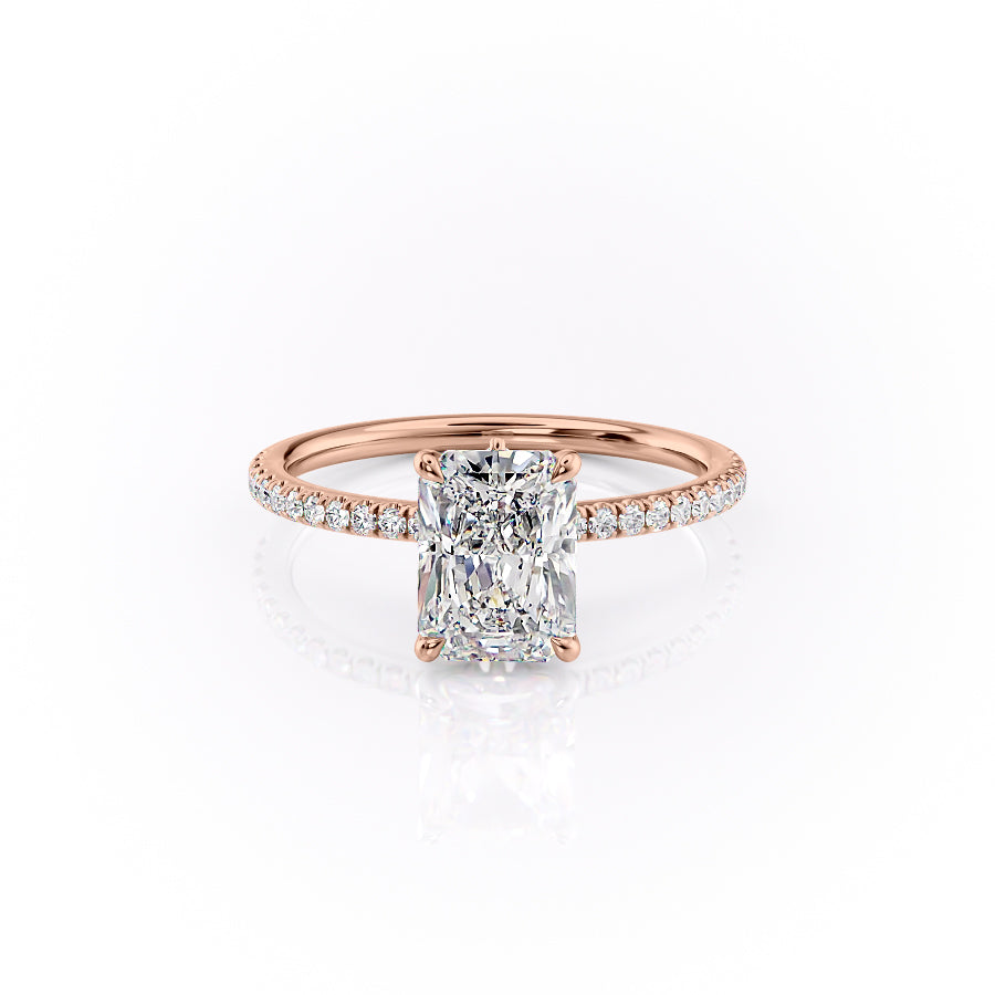The Pave Luna Set With A 1 Carat Radiant 14K Rose Gold Lab Diamond