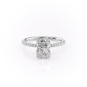 The Pave Luna Set  With A 2.5 Carat Radiant 14K White Gold Moissanite