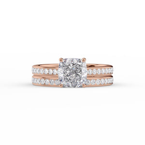 The Cameron Set With A 1 Carat Cushion 14K Rose Gold Lab Diamond