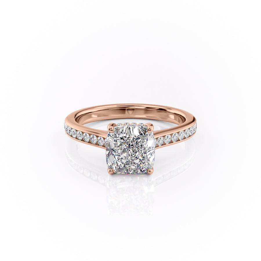 The Cameron Set With A 2.5 Carat Cushion 14K Rose Gold Lab Diamond