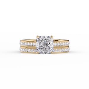 The Cameron Set With A 1 Carat Cushion 18K Yellow Gold Lab Diamond