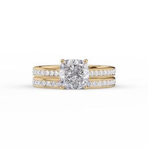 The Cameron Set With A 2 Carat Cushion 18K Yellow Gold Lab Diamond