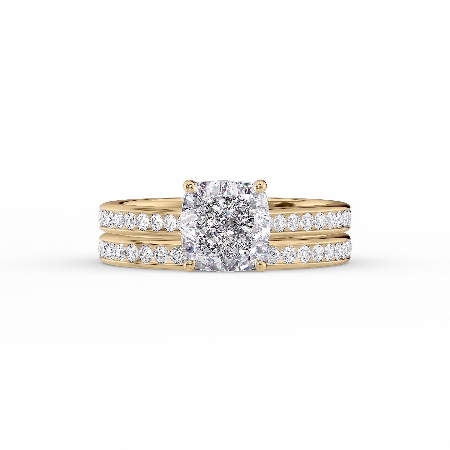 The Cameron Set With A 1 Carat Cushion 18K Yellow Gold Lab Diamond