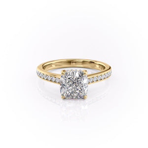 The Cameron Set With A 3 Carat Cushion 18K Yellow Gold Lab Diamond