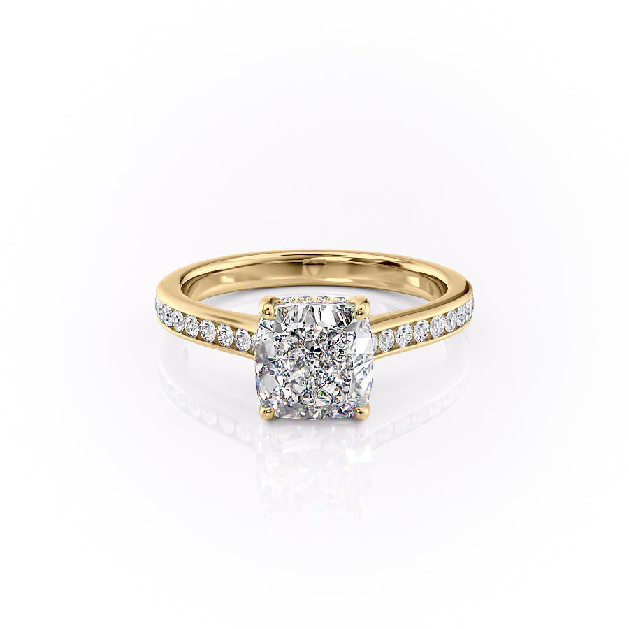 The Cameron Set  With A 2.5 Carat Cushion 18K Yellow Gold Moissanite