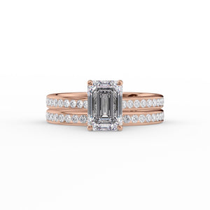 The Cameron Set With A 1 Carat Emerald 14K Rose Gold Lab Diamond