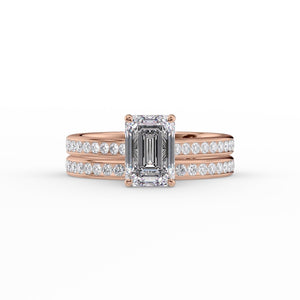 The Cameron Set  With A 3 Carat Emerald 18K Rose Gold Moissanite