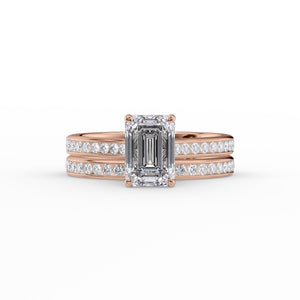 The Cameron Set  With A 2.5 Carat Emerald 14K Rose Gold Moissanite