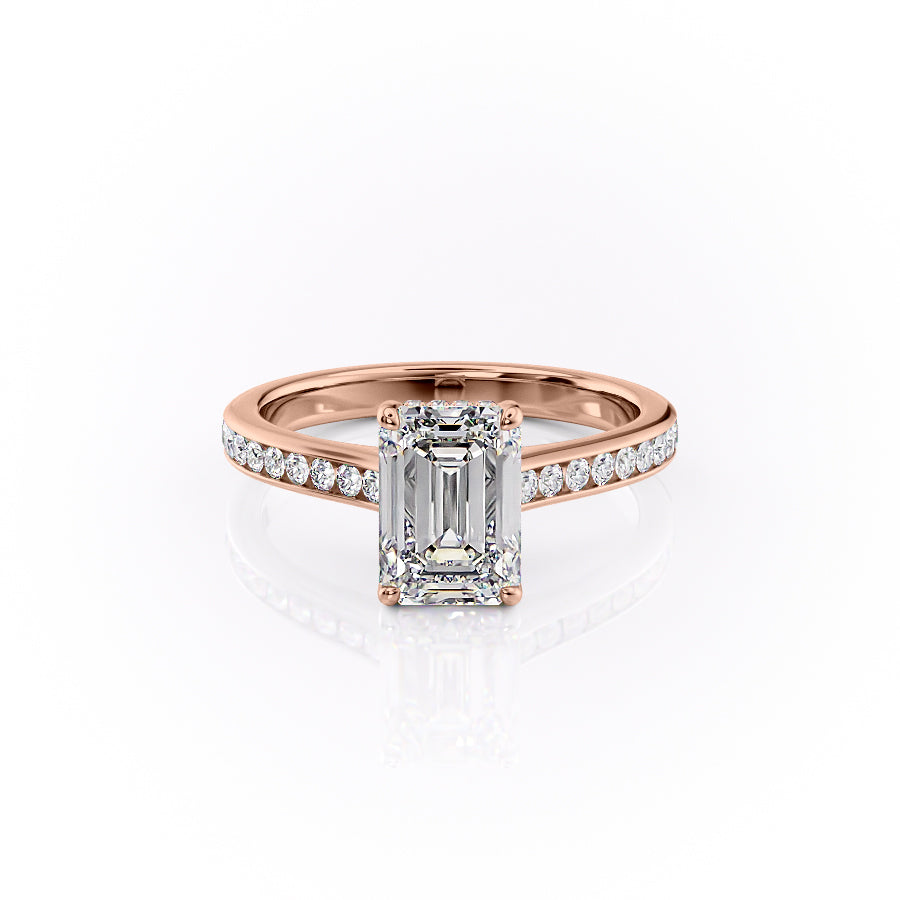 The Cameron Set With A 2.5 Carat Emerald 14K Rose Gold Lab Diamond